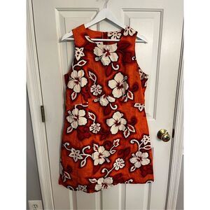 Vintage Hilo Hattie Orange Floral Sleeveless A-Line  Dress sz 16 EUC